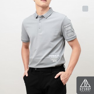 Áo thun polo nam D2shop, áo polo nam phối màu thêu chữ 1978, màu xám