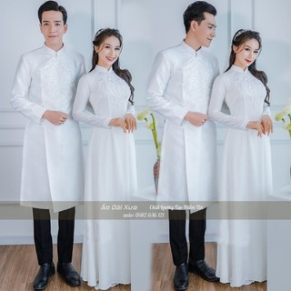 Áo dài cưới cô dâu chú rể cặp trắng cưới hỏi mb18