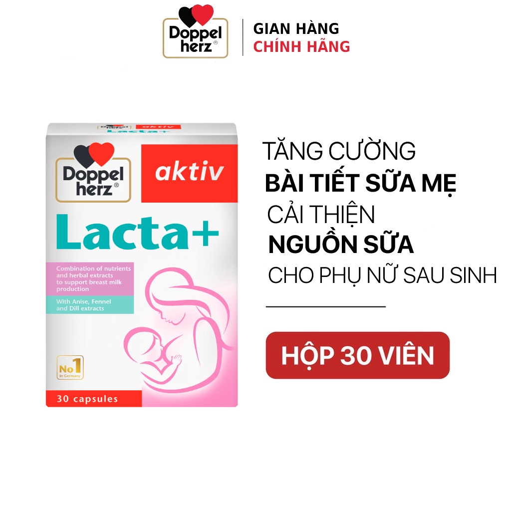 [TPCN Nhập Khẩu] Viên uống bổ sung Canxi & Sắt - Cải thiện nguồn sữa mẹ sau sinh Doppelherz Lacta+ (Hộp 30 viên)