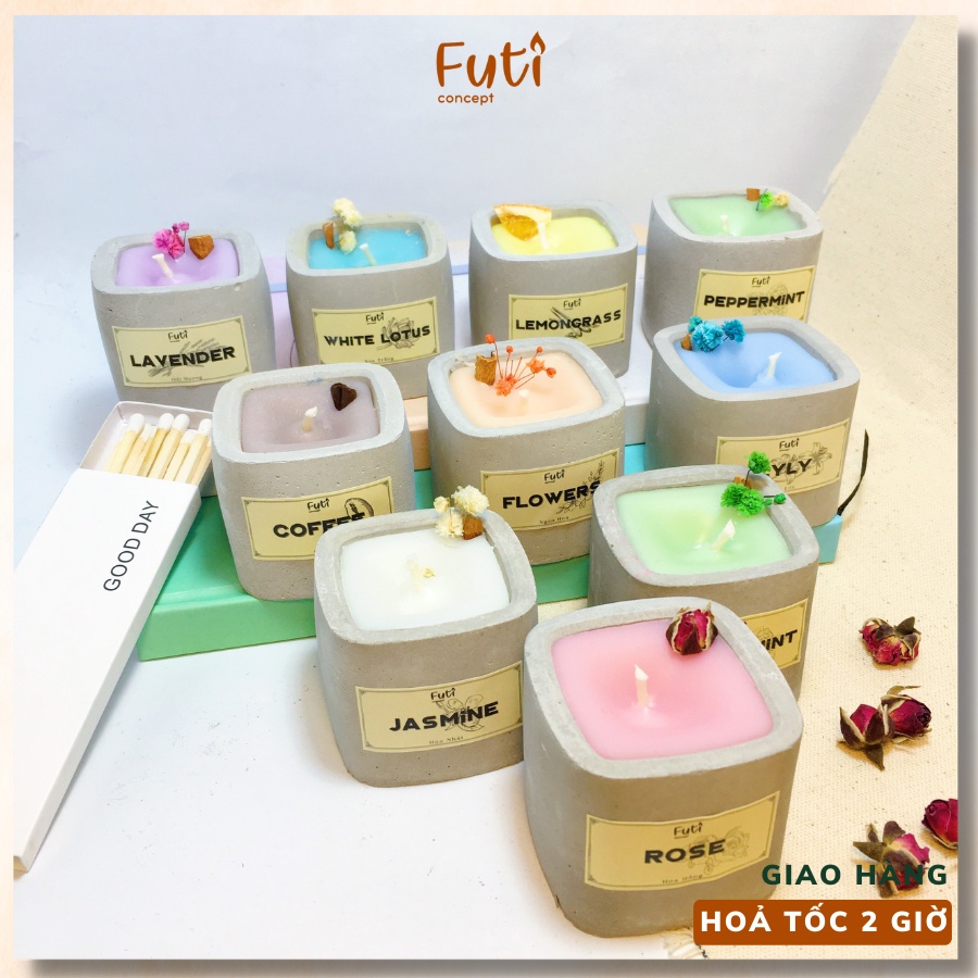 Nến thơm cốc xi măng thư giãn mini, Candle cup handmade tinh dầu thiên nhiên