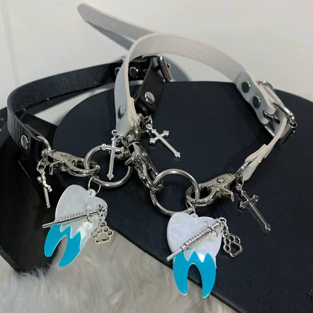 Vòng Cổ Da Tự Làm Hình Chiếc Răng Đáng Yêu Trang Trí Phật y2k hot girls Đa Ứng Dụng