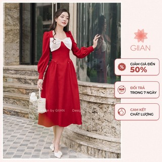 [BST MỚI RA MẮT] Váy nhung tăm thiết kế cổ nơ chính hãng Giian - GV2623