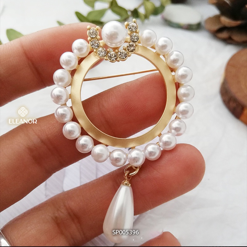 Ghim cài áo nữ Eleanor Accessories hình tròn đính đá kết hợp ngọc trai nhân tạo phụ kiện trang sức 5396
