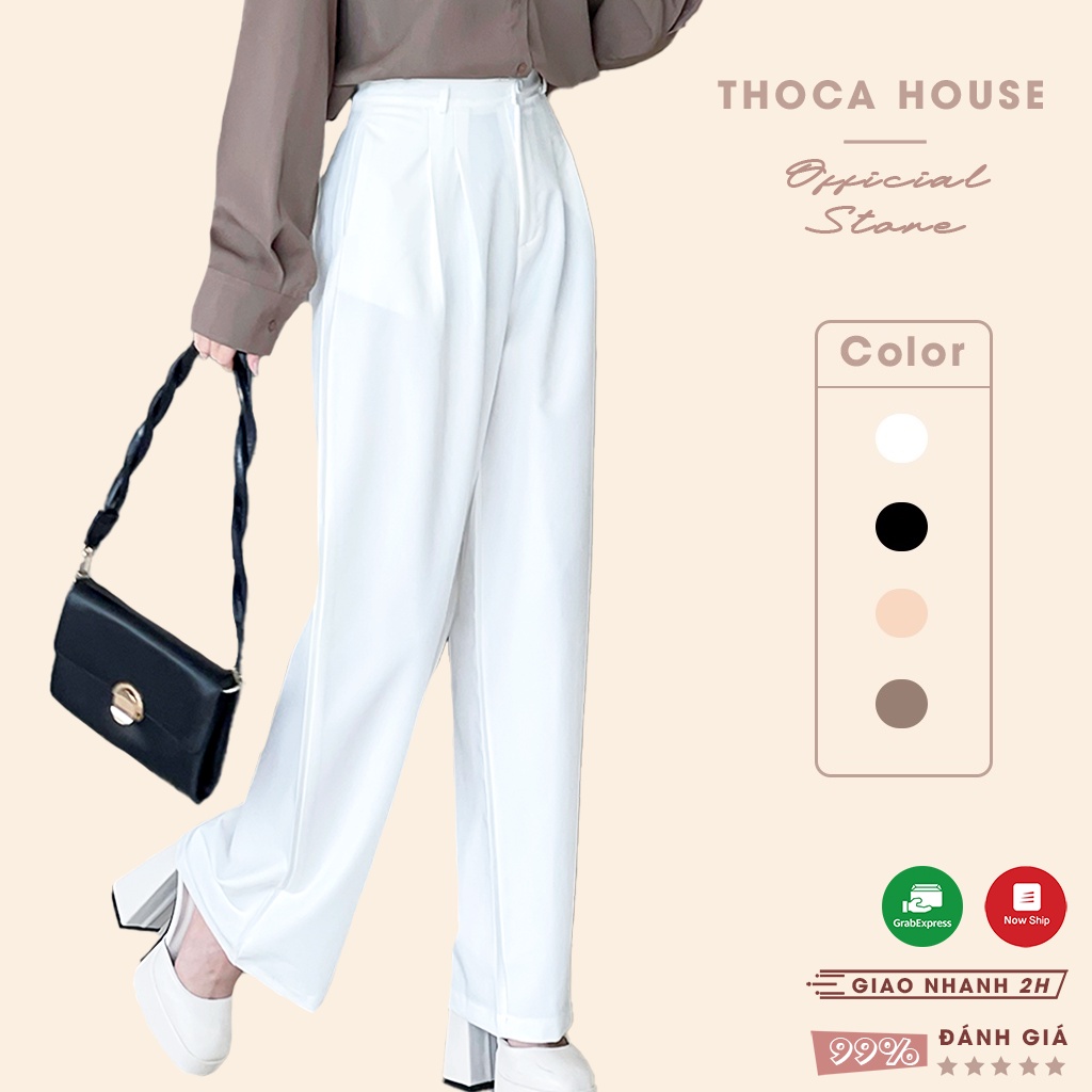 Quần dài nữ ống rộng dáng suông trơn chích ben công sở THOCA HOUSE mặc thường ngày, đi học cực xinh