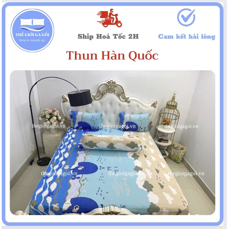 Bộ ga gối { 4 Món } Thun Lạnh Hàn Quốc  ( 1 ga bọc + 2 vỏ gối nằm + 1 vỏ gối ôm )