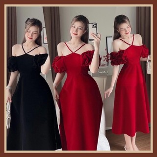 (SHOP TÁO ĐỎ BIGSIZE 50KG ĐẾN 90KG ) đầm đi tiệc bẹt vai tay nhúng