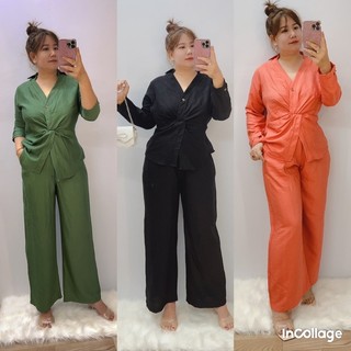 Sét Bộ Sơmi Áo Xoắn Eo+Quần Suông Bigszie Nữ 68kg đến 95kg