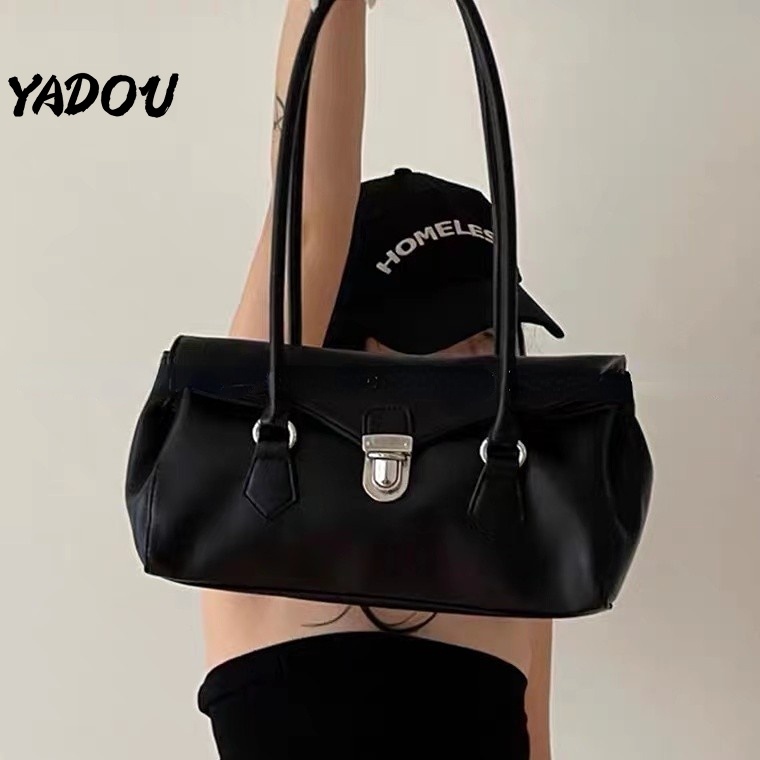 Túi đeo vai tote YADOU da màu tối có khóa cài phong cách Hàn Quốc thời trang chất lượng cao dành cho nữ