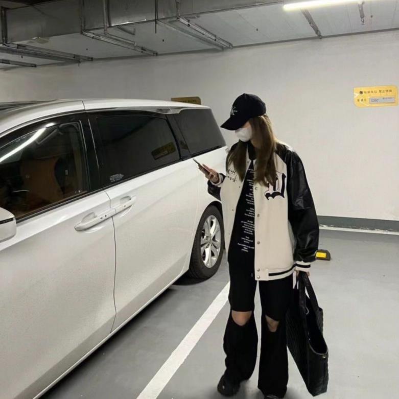 Áo khoác bóng chày phong cách retro hoạ tiết thêu