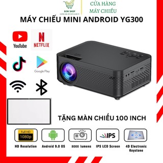 Máy chiếu mini YG300, máy chiếu Android 9.0 FullHD kết nối không dây qua Wifi - Tặng màn hinh chiếu 100 inch - SET2393