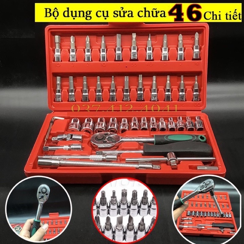 BỘ DỤNG CỤ 46 MÓN MỞ BULÔNG ỐC VÍT SỬA XE MÁY Ô TÔ CAO CẤP