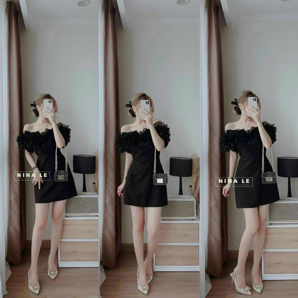 (NEW) đầm tiểu thư trễ vai màu đen đơn giản, đầm đi tiệc nữ ôm body tôn dáng siêu sang chảnh