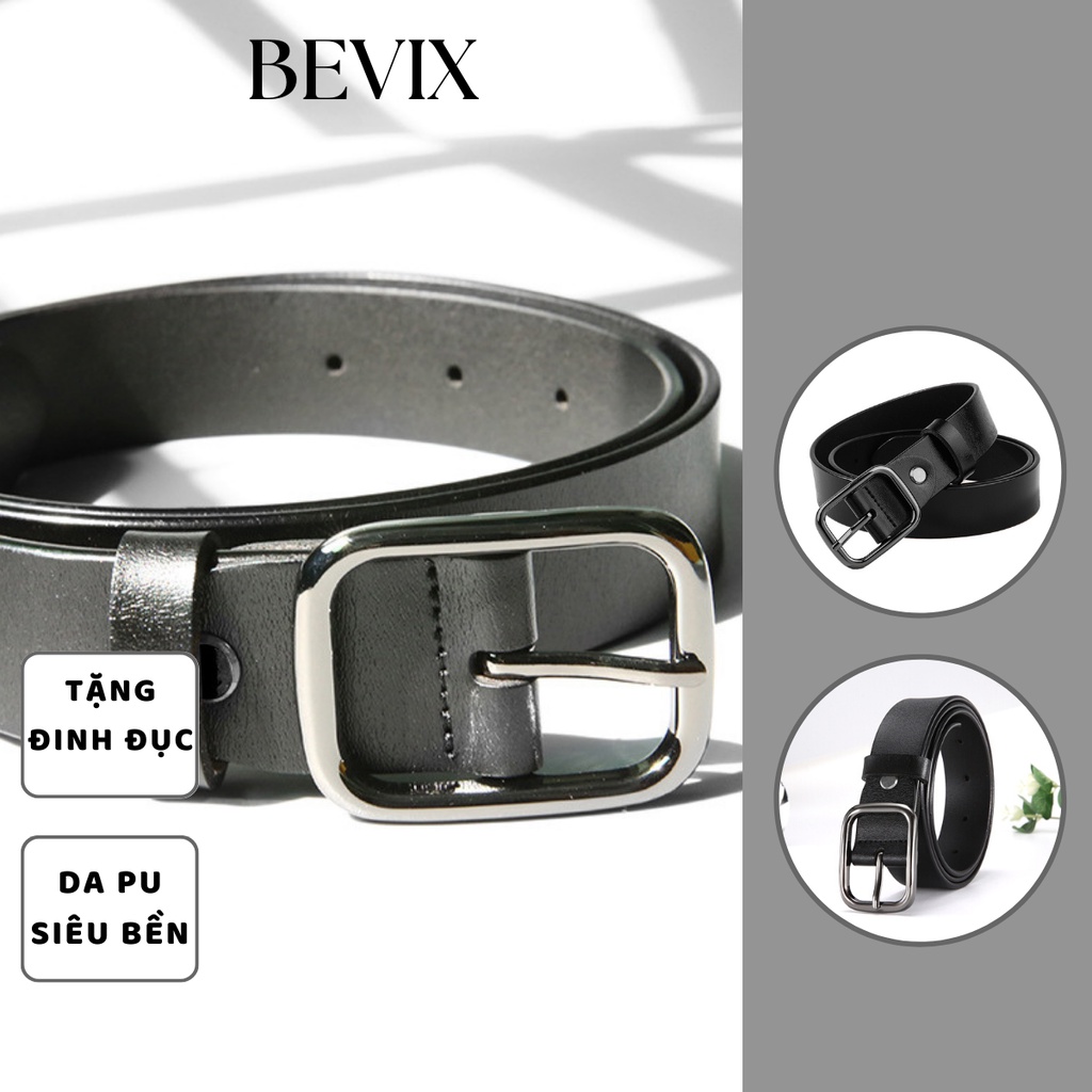 Dây lưng nịt lưng nam nữ MIZ BEVIX chất liệu da PU bản nhỏ mặt vuông thời trang Hàn Quốc - Thắt Lưng MIZ