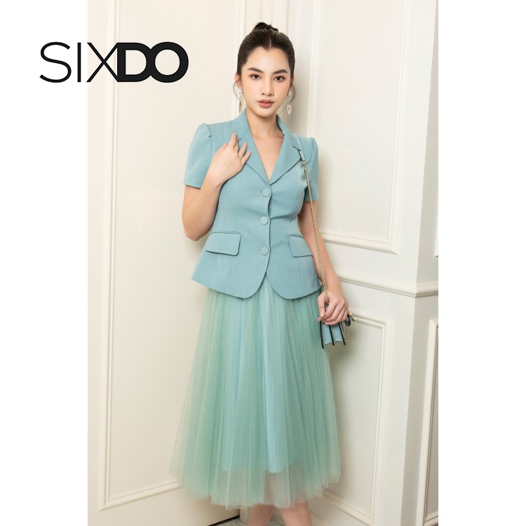 Áo Vest nữ cộc tay xanh Mint thời trang SIXDO (Mint Notch Lapel Collars Woven Vest)