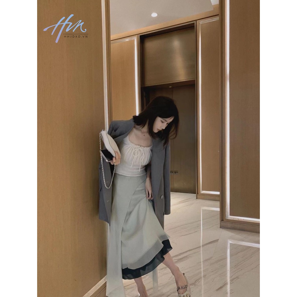 Áo Thun Dệt Kim Ngắn Tay Dáng Ôm Thiết Kế Rút Dây Xếp Ly Kiểu Pháp Thời Trang Cho