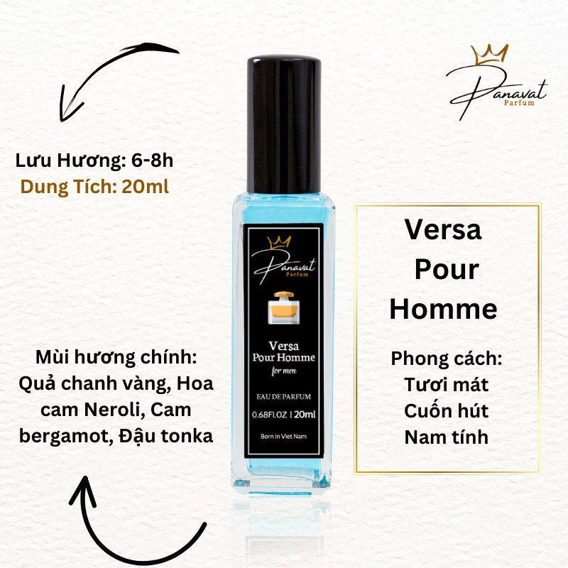 Tinh Dầu Nước Hoa Nam Versa Pour Homme 20ml Dạng Xịt Mạnh Mẽ Phóng Khoáng Nam Tính