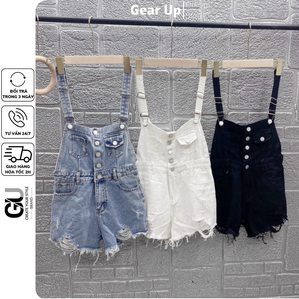 Quần yếm bò rách nữ, yếm quần đùi short jean dáng ngắn viền tua siêu đẹp, 3 màu trắng đen xanh nhạt