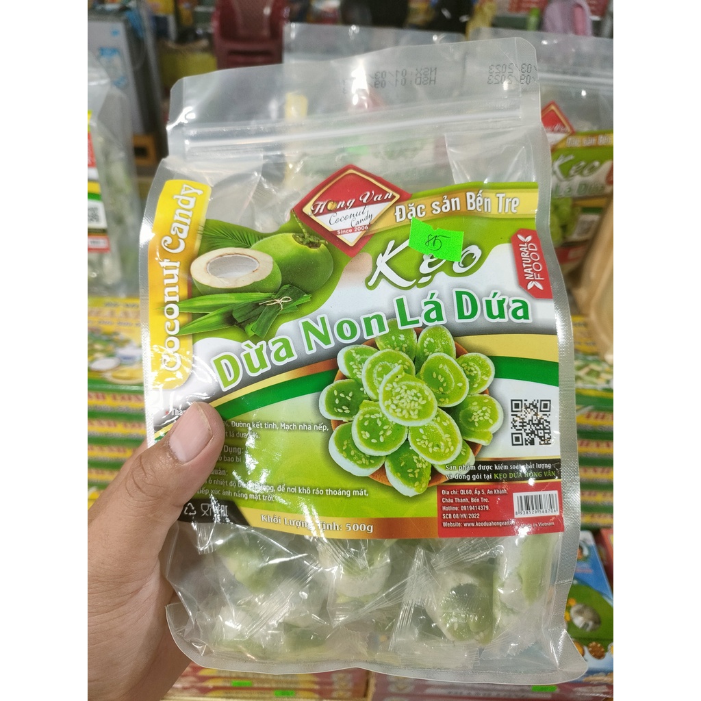 Kẹo dừa non lá dứa Hồng Vân túi 500g