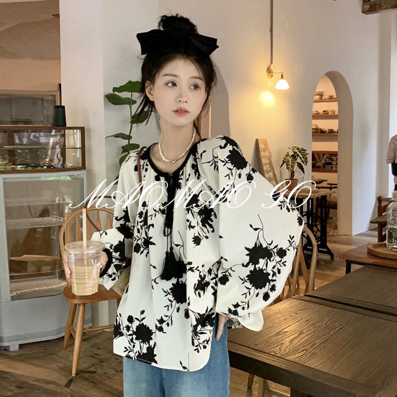 Maomao GO Áo Khoác Sơ Mi Chống Nắng Tay Dài In Họa Tiết vintage Hàn Quốc Cho Nữ