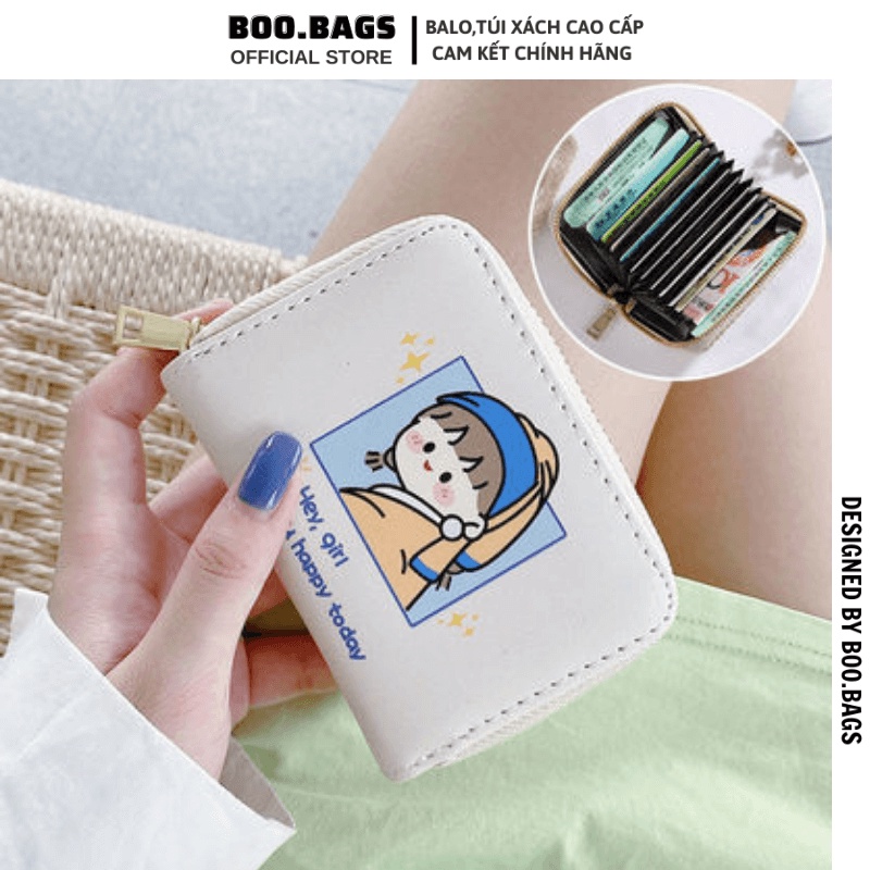 Ví Nữ Mini, Ví Cầm Tay Nữ Hình Cô Gái Nhiều Màu Dễ Thương Với 12 Ngăn Cute Boobags Boo-035