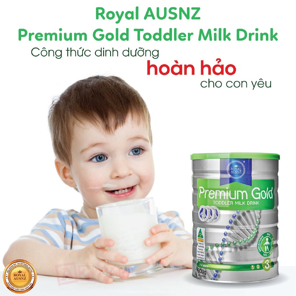 Sữa Bột Hoàng Gia Úc ROYAL AUSNZ Premium Gold Số 3 Bổ Sung Vitamin, Khoáng Chất Cho Trẻ Phát Triển 900g