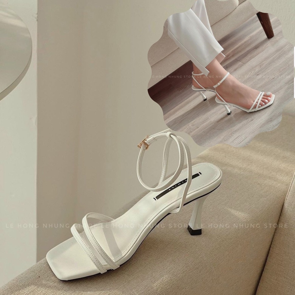 Giày cao gót 7 phân Thiên Hương VNXK BP79HQ1 Sandal nữ 7p 2 quai mảnh gót nón đen trắng nâu đi làm công sở