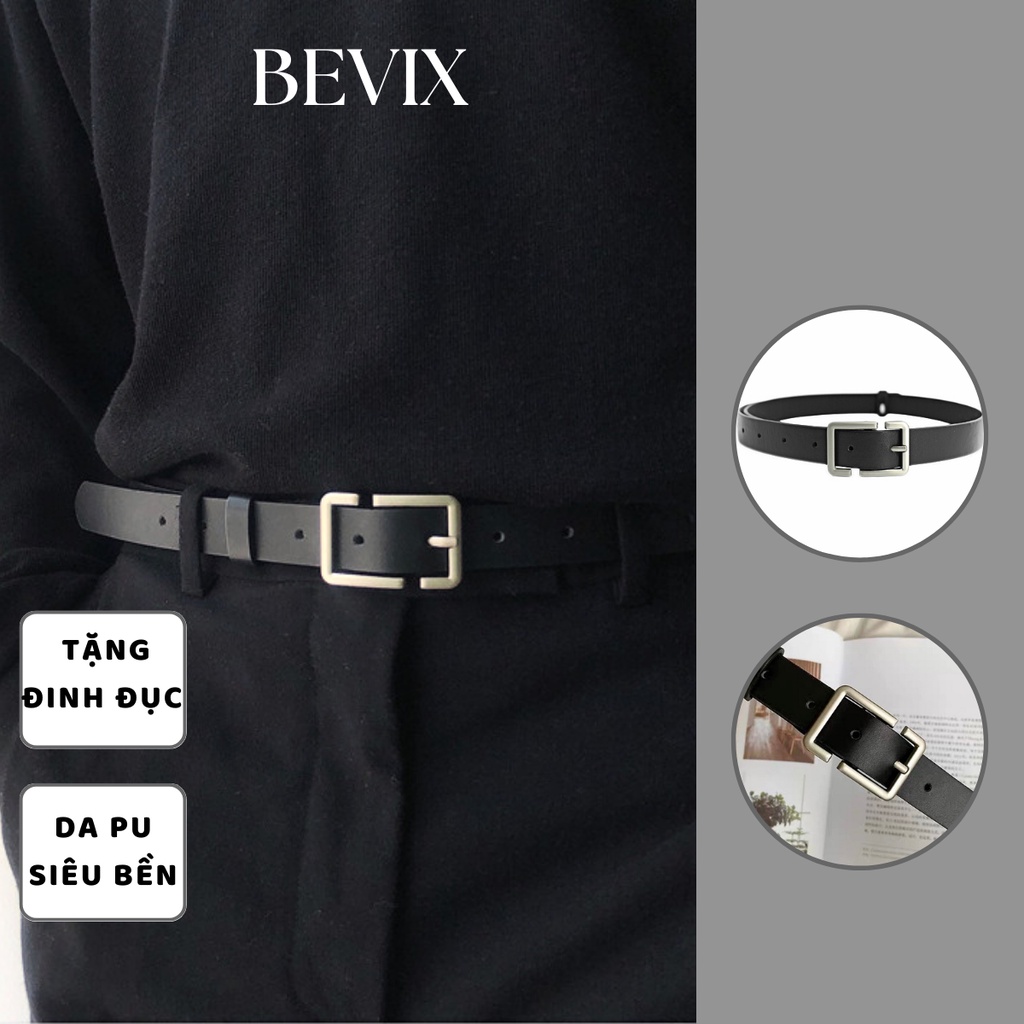 Thắt lưng dây nịt bản nhỏ ulzzang Bbelt BEVIX mặt chữ B da PU kiểu dáng Hàn Quốc - Thắt Lưng BBELT