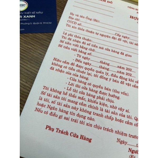 Hợp đồng CẦM ĐỒ - 2 liên - khổ A5