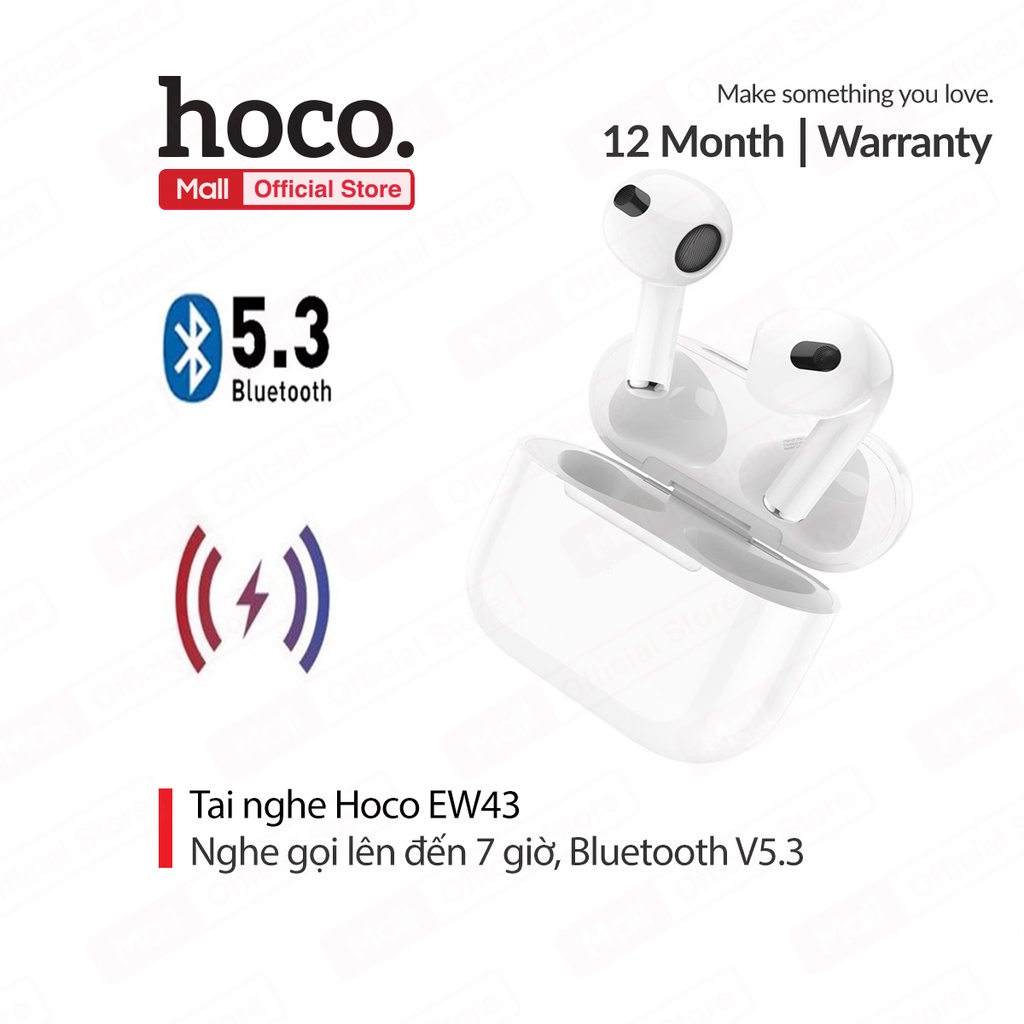 Tai nghe nhét tai HOCO EW43 kết nối bluetooth V5.3 TWS tích hợp micro rảnh tay cho android và phụ kiện