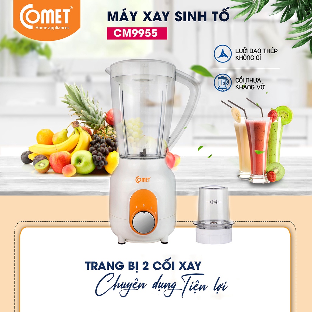 [Mã ELMALL5 giảm đến 5%] Máy xay sinh tố cối nhựa kháng vỡ 450W COMET - CM9955