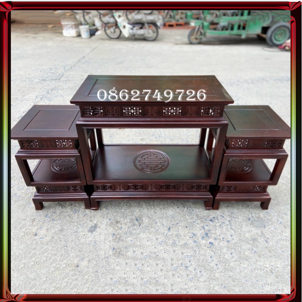Combo đôn lồng đèn kê phòng khách màu giả cổ gỗ hương cao 60,70,80cm