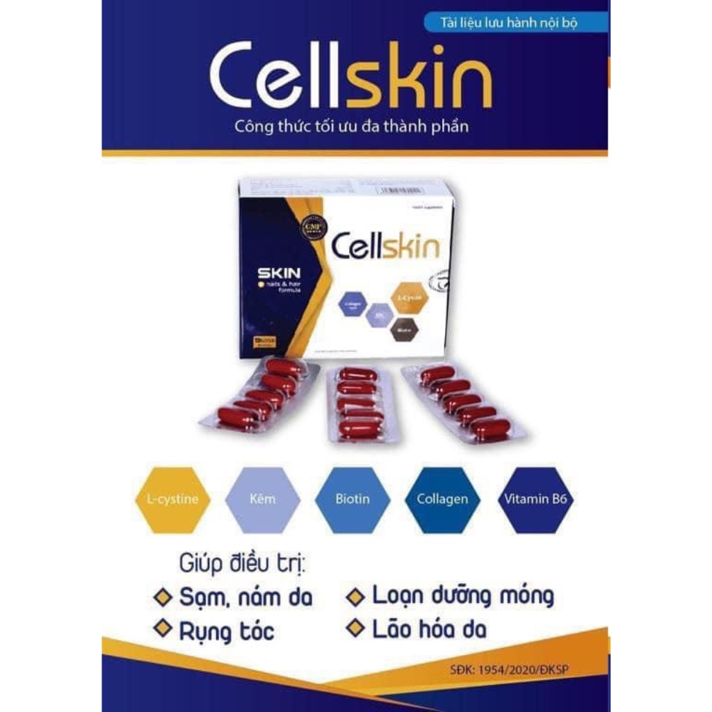 Cellskin - Viên uống đẹp da, tóc, móng,  L-cystin, Biotin, Collagen, Kẽm, Vitamin B6, B5 cho cơ thể giúp giảm nám sạm da