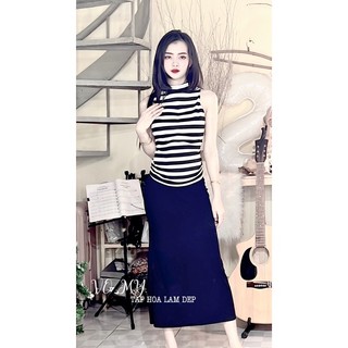 set cổ lọ sọc phối chân váy đuôi cá