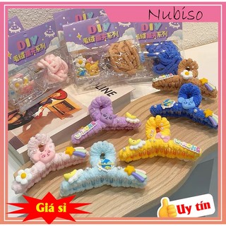 Set 2 combo kẹp tóc tự làm bằng len nhung, kẹp tóc handmade tặng kèm 6 charm trang trí