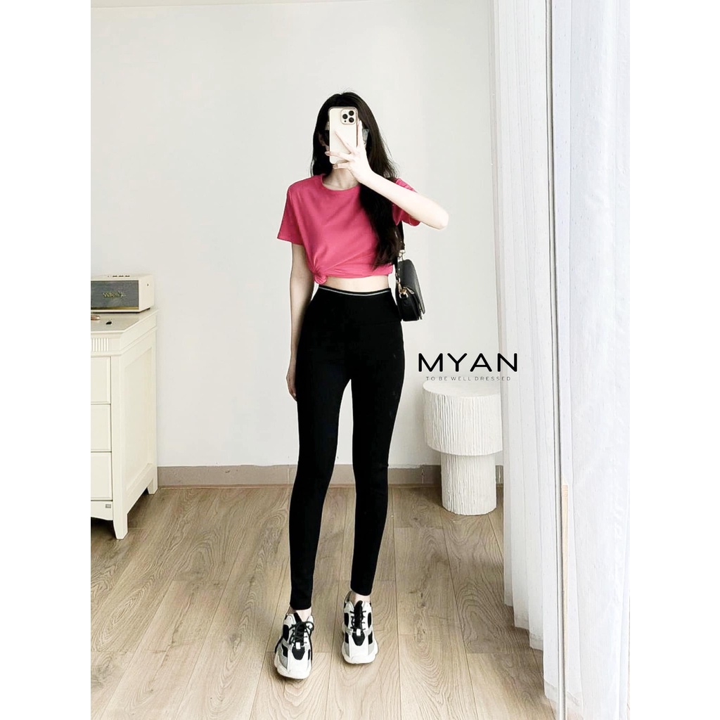 Quần Legging Nữ MYAN Chất Thun Co Giãn 4 Chiều Màu Đen, Biker Short Cạp Cao | BigBuy360 - bigbuy360.vn