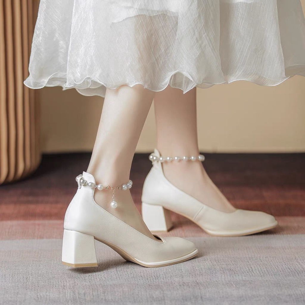 Giày cao gót Mary Jane gót thô