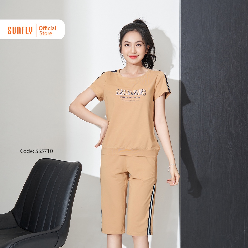 Bộ Đồ Mặc Nhà Thể Thao Nữ Cotton SUNFLY Áo Cộc Quần Ngố SS5710