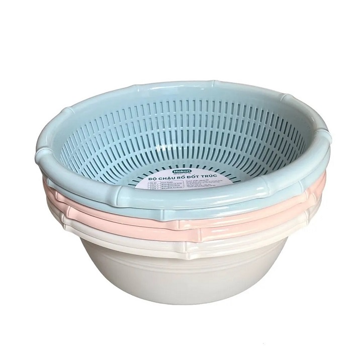Bộ rổ kèm chậu hứng nước rửa rau củ đựng hoa quả trái cây 2 lớp siêu cứng siêu bền