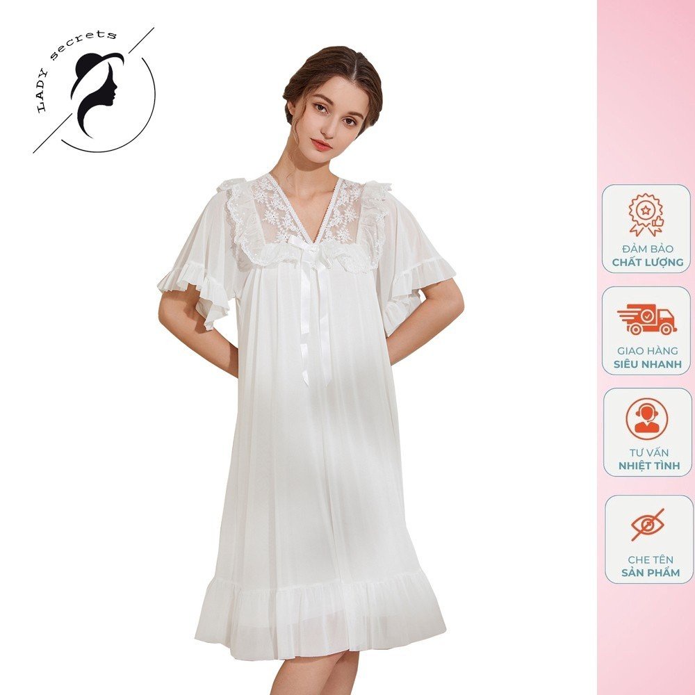 Váy Ngủ Ngắn Tay, Đầm Ngủ LADY Phong Cách Công Chúa Dáng Lửng Thanh Lịch Thoải Mái VNĐH007