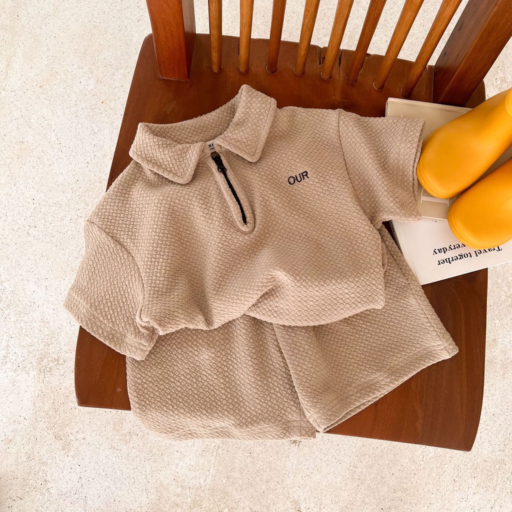 Bộ cộc tay cho bé chất đũi Xốp in chữ OUR cao cấp chuẩn đẹp y hình siêu thoải mái thoáng mát MOOBABY SHOP