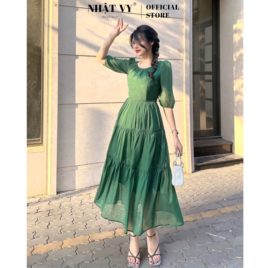 Đầm đi chơi Nhật Vy cổ tròn thắt nơ lưng phối tầng maxi dáng xoè chất voan phù hợp dạo phố - D2540