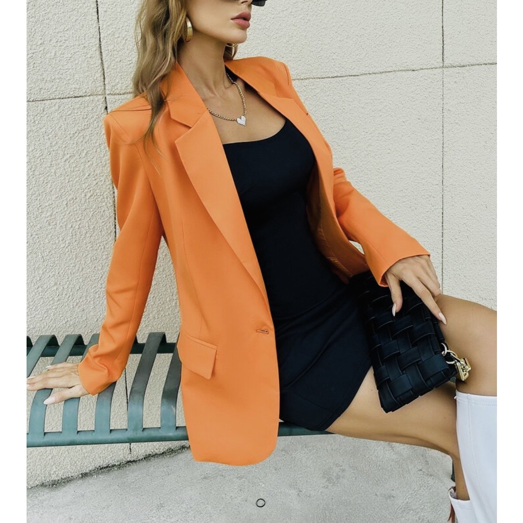Áo Khoác Blazer Màu Cam Áo Balzer Nữ Màu Nổi - Áo Balzer Dáng Rộng Vừa Đủ Size SML - BLA23007
