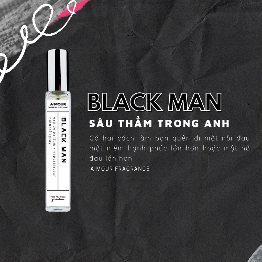 Nước Hoa Nam Amour Black Man Nguyên Liệu Nhập Pháp Hương Thơm Bí Ẩn, Mạnh Mẽ Dạng Xịt 10ml và 2ml