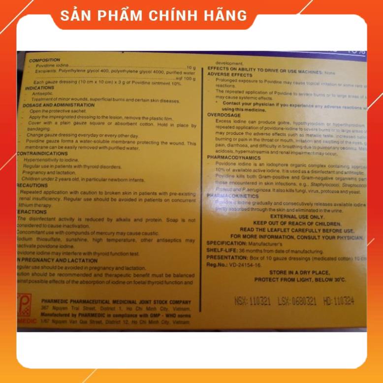 Gạc Povidine 10x10 Hộp 10 Miếng