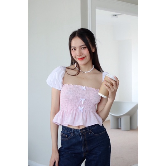 RIBBON TOP áo smocking nơ Ebublio
