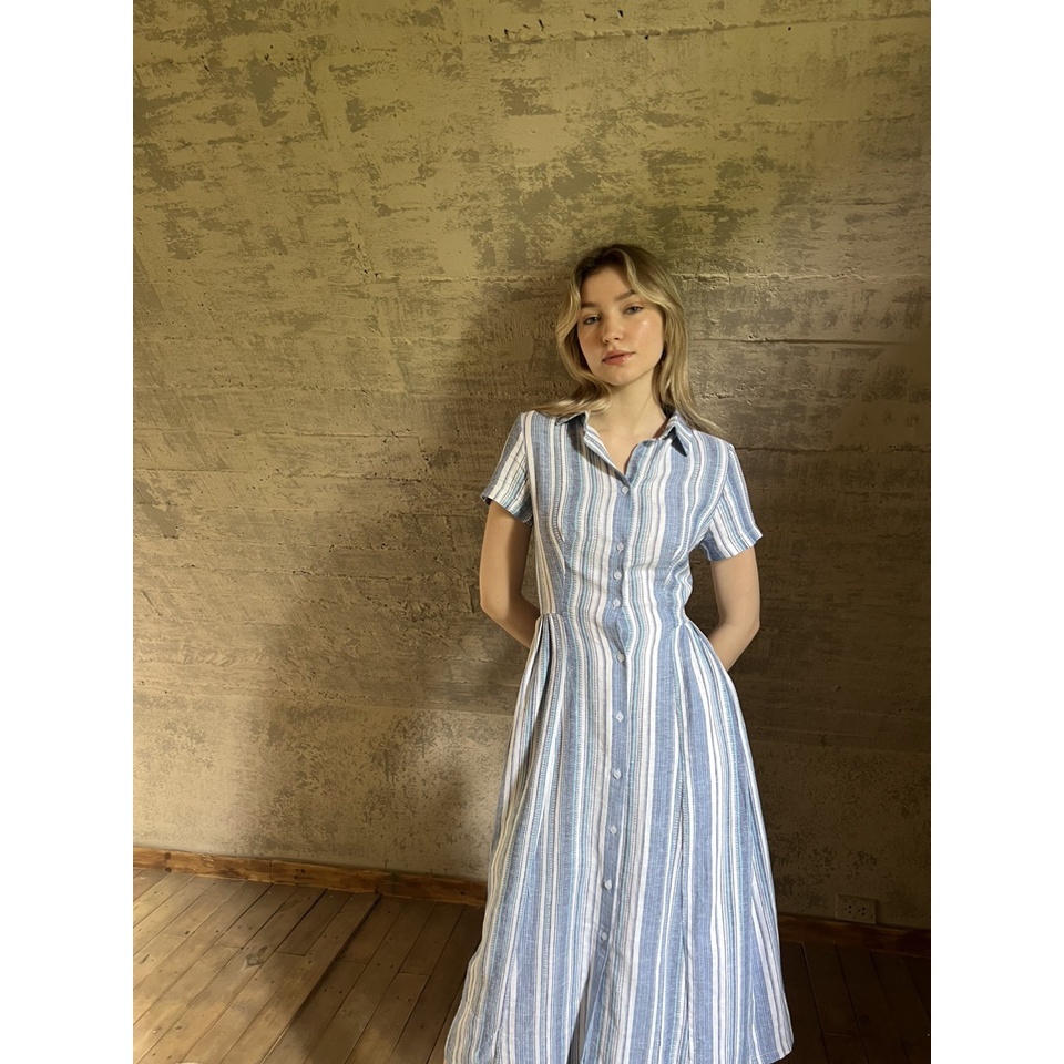 TIFFANY STUDIOS - Đầm Kẻ Sọc Dáng Dài Cổ Sơ Mi - JENIFER DRESS