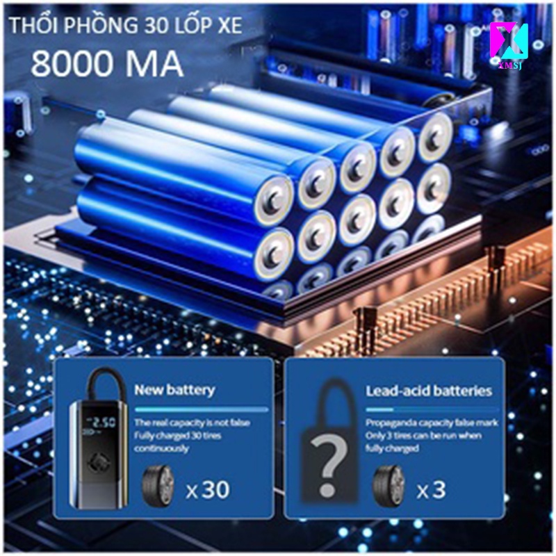 Máy bơm lốp xe hơi không dây XMSJ màn hình kỹ thuật số thông minh có đèn LED 12V tiện lợi