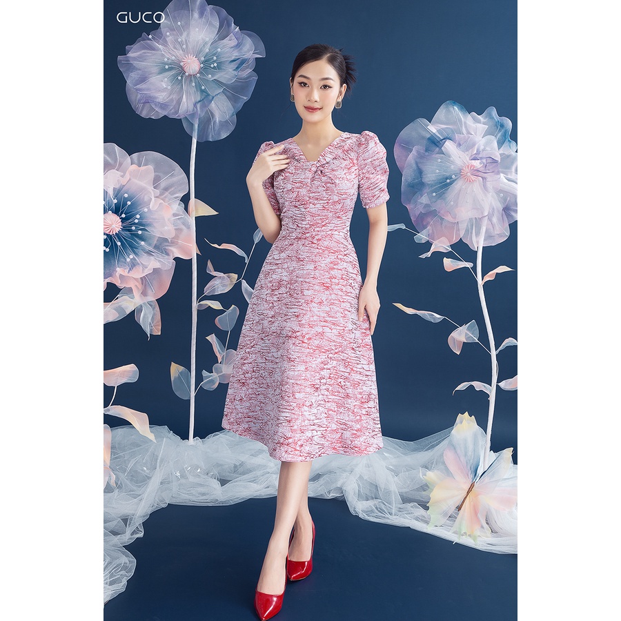 Đầm dáng xòe cổ nơ xoắn 3846 - Đỏ