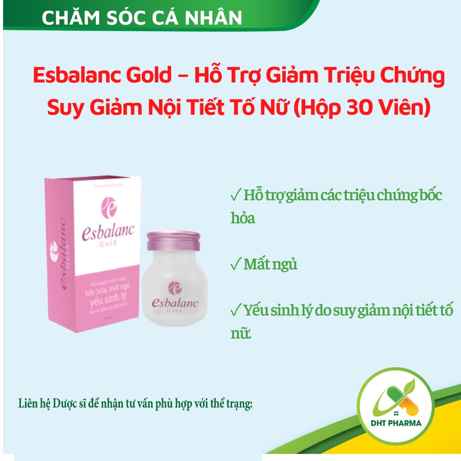 Hỗ trợ tăng cường sinh lý nữ Esbalanc Gold hỗ trợ cân bằng nội tiết tố nữ, giảm bốc hỏa, mất ngủ (Hộp 30 viên)