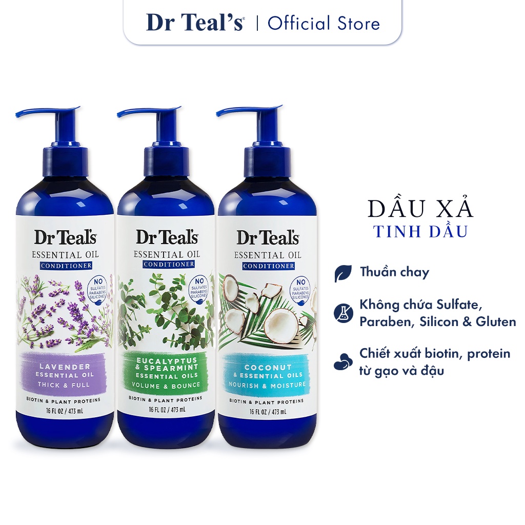 Dầu Xả Thuần Chay Dr Teal's Mỹ 473ml Giúp Tóc Mềm Mượt, Bồng Bềnh Và Tăng Độ Dày
